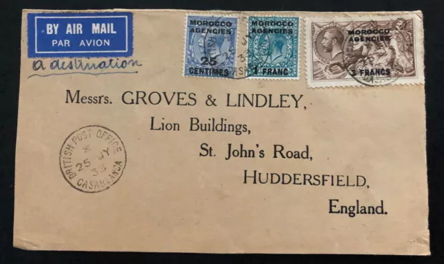 1933 CasaBlanca Morocco British Agencies Front Airmail Cover To England Sc#410