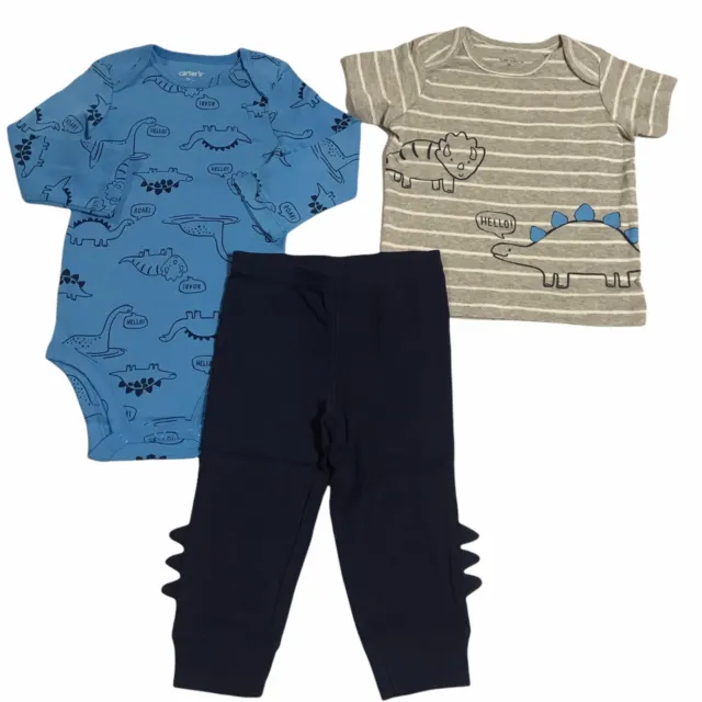 Carters Baby Infant Boys 3pc Pants & Tops Outfit Set Size 0-9 Months Blue Gray
