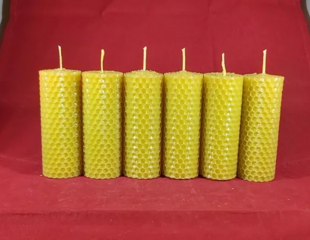 6 X 100% pure BEESWAX PILLAR candles Eco-friendly,10cm/3.5cm,6 candles, HANDMADE