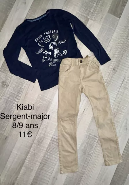 Kiabi Sergent Major 7/8 ANS Garçon: T Shirt Bleu Marine + Pantalon Coton Beige