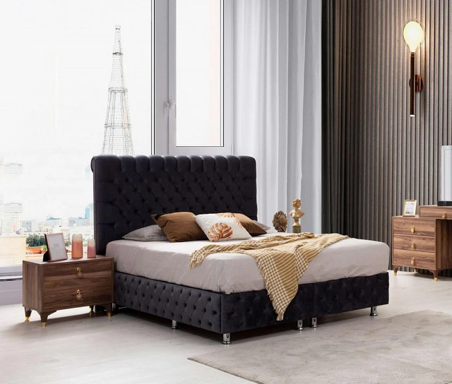 Moderne Set Chambre à Coucher Meuble Chesterfield Lit + Design Nachttische