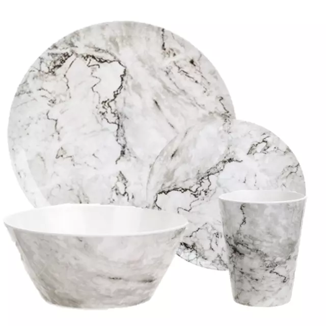 Marble Melmine Dining Set Plate Side Plate Bowl Cup Garden Party Picnic Camping