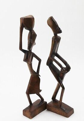 Vintage Hand Carved African Abstract Couple Tribal Folk Art Sculpture Set
