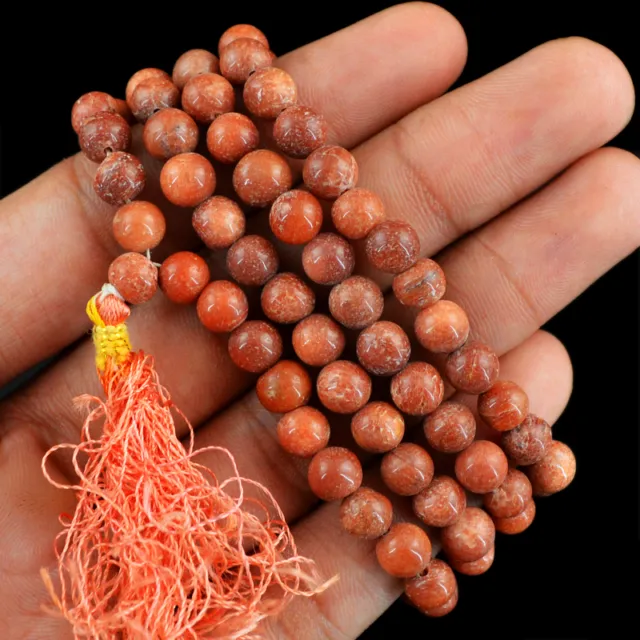 218.00 Cts Natural Untreated Round 108 Beads Necklace Red Jasper Prayer Mala