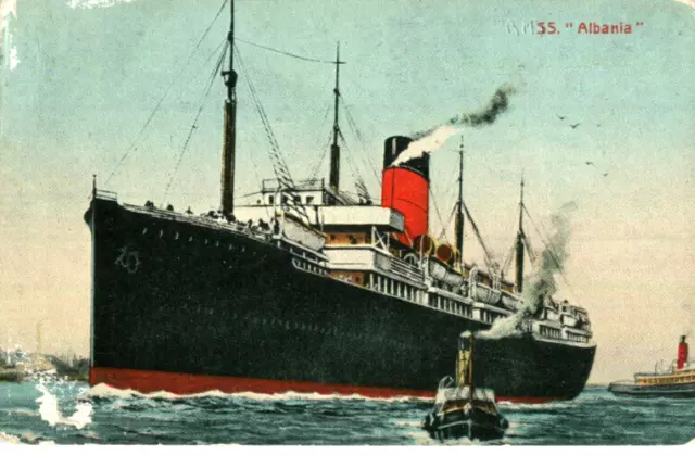 1920s postcard Cunard Line cargo/passenger liner SS ALBANIA