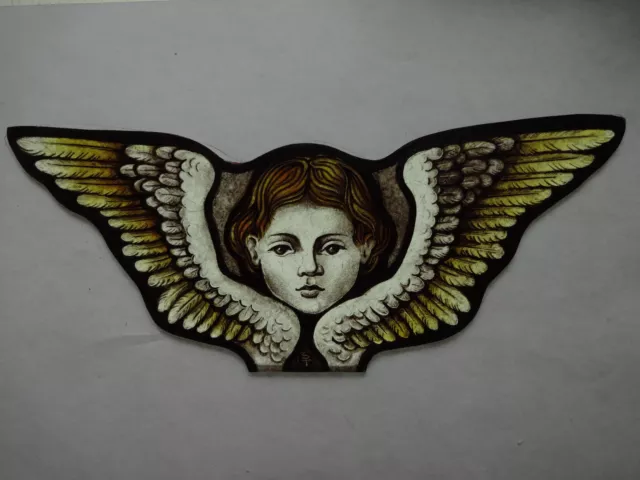 Stained glass Beautiful ANGEL Hand painted Kiln fired 265 x 95mm Antique style