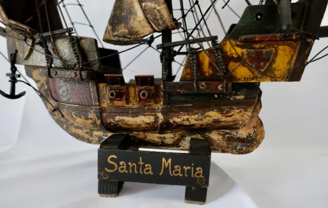 altes Holz Segelschiff Schiffsmodell " Santa Maria " Christoph Columbus 41x43 cm 2