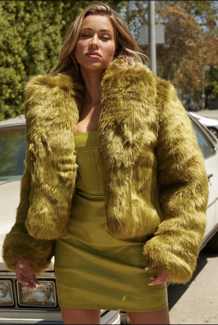 BNWT FASHION NOVA S Faux Fur Green Coat DO IT EVERYTIME