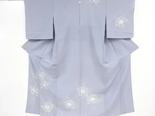 40310# Japanese Kimono / Antique Kimono For Summer / Embroidery / Diagonal Grid