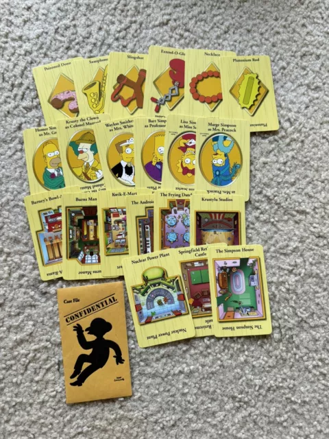 2002 The Simpsons Clue Game Replacement Parts 21 Cards & Envelope Sleeve