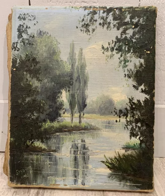 Huile sur toile : PAYSAGE sutué à Saint Vaury dans la creuse daté 1948