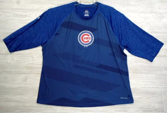 MLB Chicago Cubs Shirt Mens Unisex XXL Majestic Cool Base 3/4 Sleeve Raglan