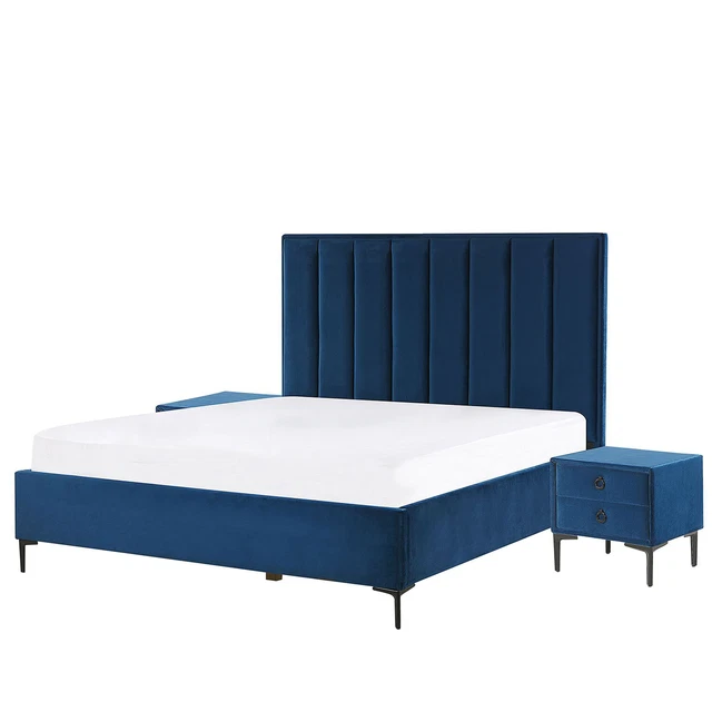 Ensemble de Chambre à Coucher Lit Double 140 x 200 cm avec Coffre et 2 Tables d