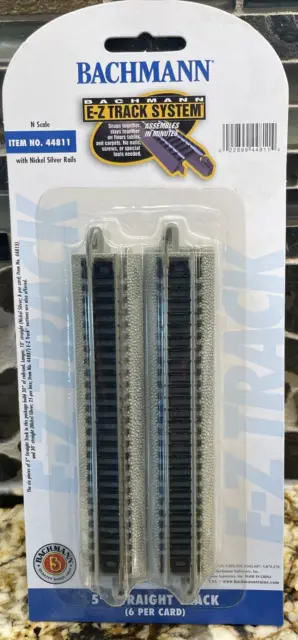 Bachmann N Scale E-Z Track #44811 5" Straight Track (6 Pack) Nickel Silver NOS