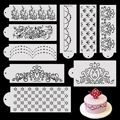 4PCS Torta Tappetino per Goffratura Stencil Spray per Torte Set Stencil Decorazioni per Torte Nuziali Stencil per Decorazione di Torte in Plastica Stencil Torta Pizzo Stencil Torte Motivo a Fiori 