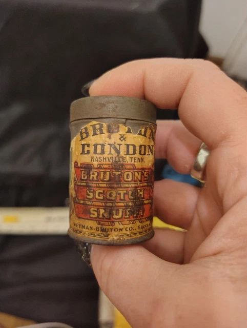 Bruton Scotch Snuff Tin Tall Round Container Vintage Diamond D Metal