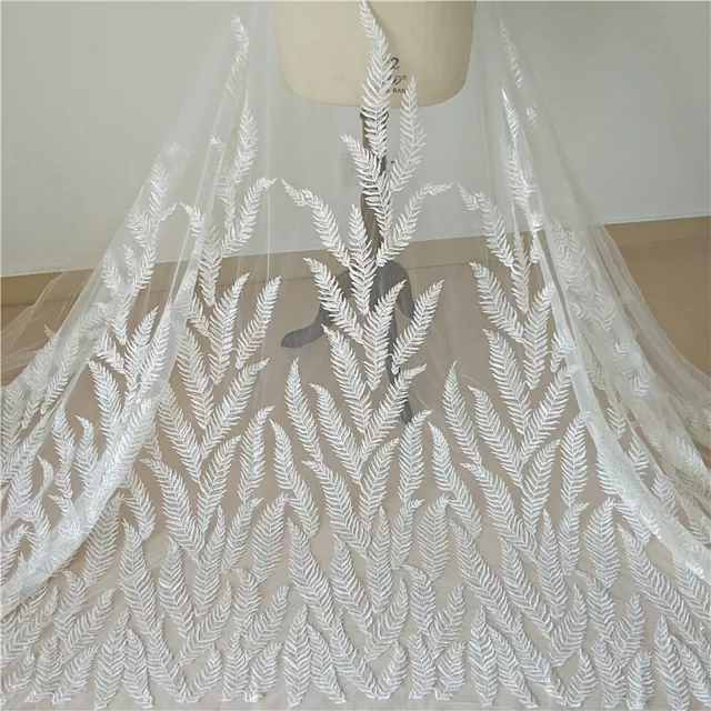 Beaded Embroidery Wedding Gown Lace Fabric Sequin Leaves Evening Dress Tulle 1 Y
