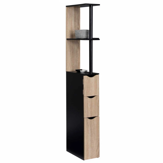 Meuble WC étagère 2 Portes WILLY - Bois Mélaminé Blanc/hêtre, 118x29.8x15.2cm