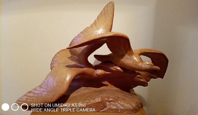 Sculpture M. Leducq – Mouette En Vol – Régule Patiné Sur Onyx – Signée – 50 Cm