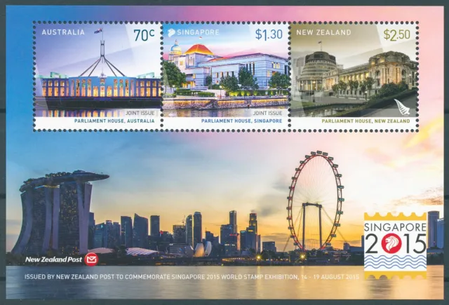 New Zealand NZ Stamps 2015 MNH Singapore Stamp Exhibition Joint Issue JIS 3v M/S