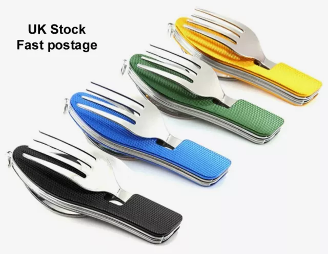 4 IN 1 Stainless steel Camping Hiking Picnic set - fork, knife, spoon, opener