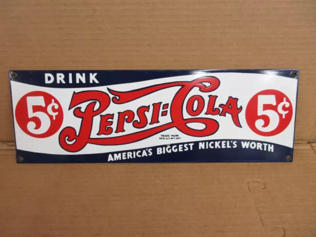 Vintage Drink Pepsi Cola 5¢ Ande Rooney Porcelain Enamel Hanging Sign   B
