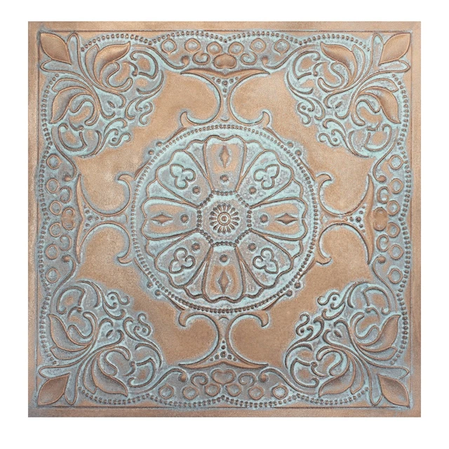 Faux Tin Ceiling Tiles glue up PVC 24x24 for Cafe Club PL71 Weather copper 10pcs