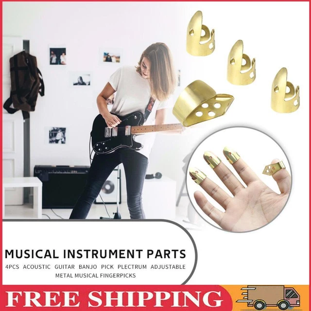 Adjustable 3 Finger Picks + 1 Thumb Pick Acoustic Guitar Banjo Pick (Gold)