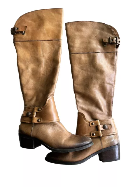 Vince Camuto Brooklee Over The Knee Riding Boots Sz 8 Tan Brown Leather Buckle