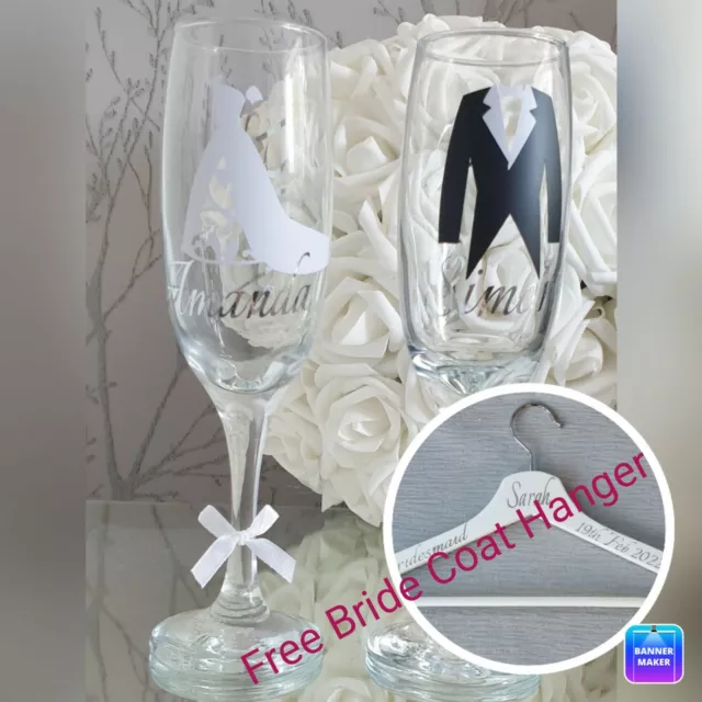 Personalised Wedding Gifts for Bride and Groom, Wedding Champagne Flutes/Glasses