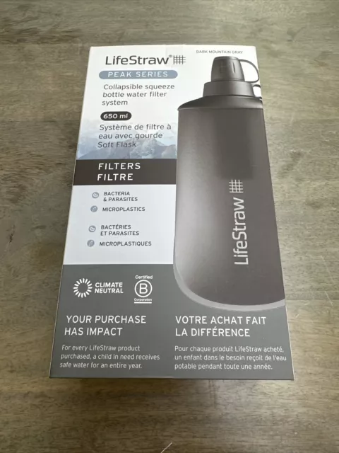 LifeStraw Peak Series 650ml Squeeze Bottle Water Filter - Dark Grey