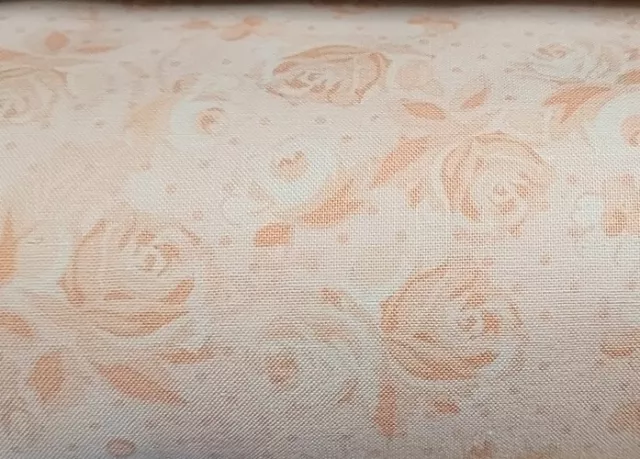 4 Metres Printed 100% Cotton Premium Craft Fabric  Flowers On Pale Coral