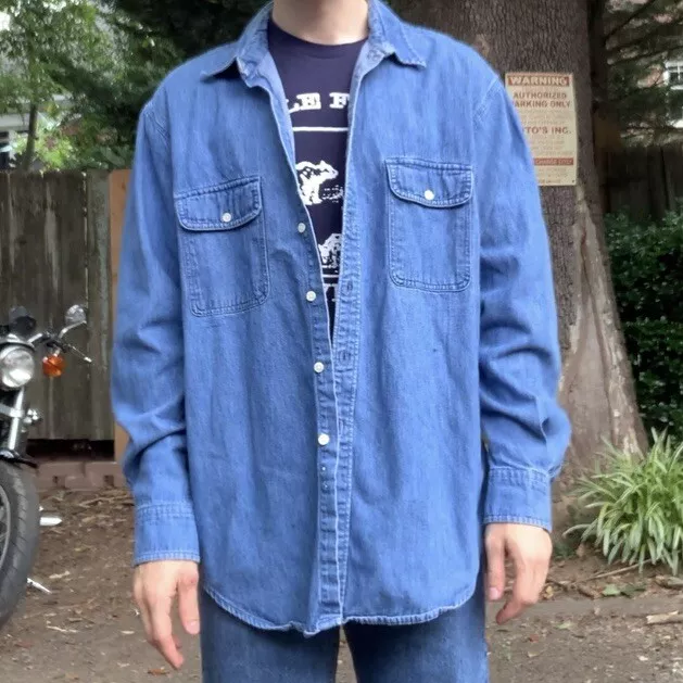 Vintage Made In USA Green label 1990s J crew Denim Shirt - Large