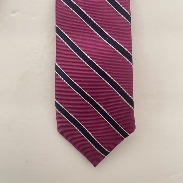 Nordstrom Neck Tie Boys Youth 100% Silk Magenta White Blue Diagonal Stripes