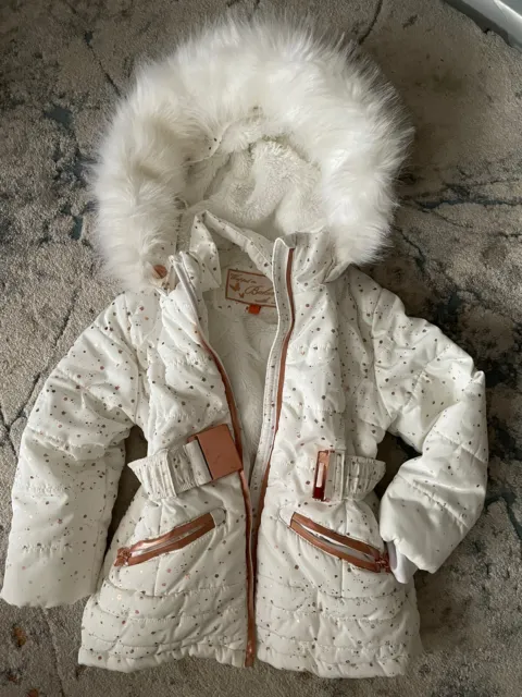 girls Ted Baker White winter Removable fur hood jacket size 4 years