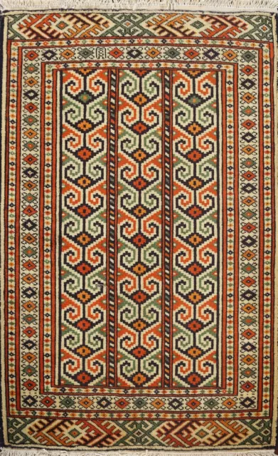 Geometric Tribal Turkoman Area Rug Hand-knotted Wool Oriental Foyer Carpet 2'x3'