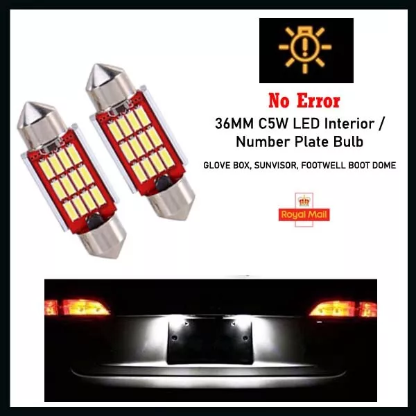 2 x 36mm LED 12SMD Nummernschild Xenon Birne Weiß Festoon Fehlerfrei Audi VW