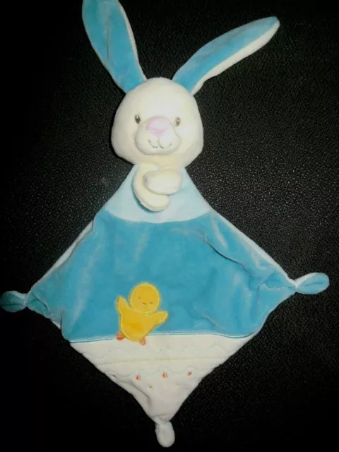 572/ doudou plat lapin blanc bleu brodé poussin jaune SIMBA TOYS NICOTOY (2 disp