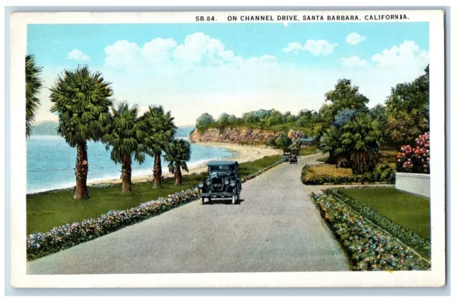 Santa Barbara California CA Postcard On Channel Drive Cars Scene c1920's Antique