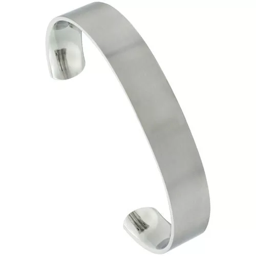 12mm Large Acier Inoxydable Plat Manchette Bracelet, Finition Mat Confortable