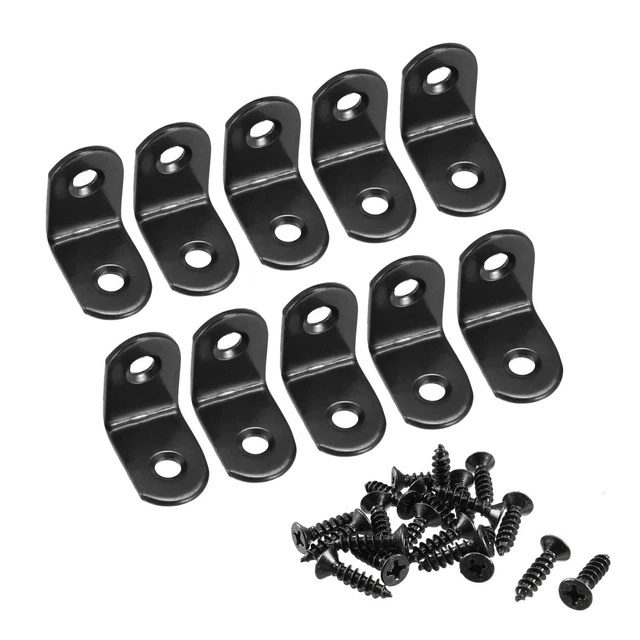 Corner Brace Angle Bracket Fastener L Shape 25mmx25mmx16mm Black Round End 10pcs