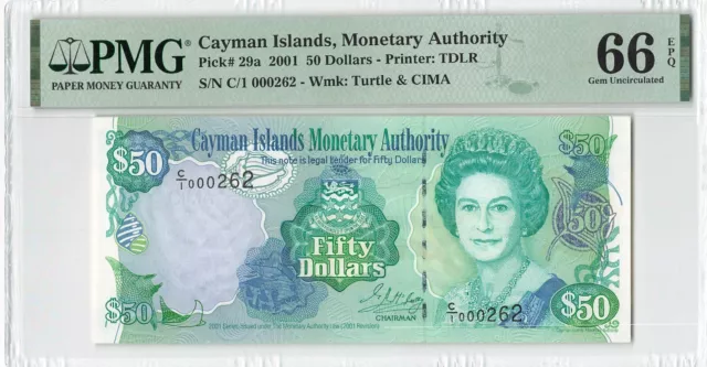 Cayman Islands 50 Dollars 2001 P-29a PMG 66 EPQ