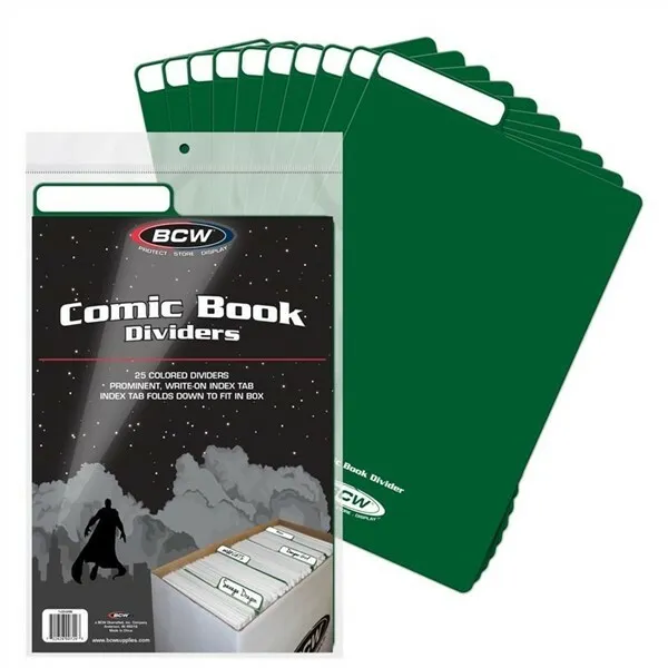 Pack of 25 BCW Green Plastic Comic Book Dividers with Folding Write On Tab