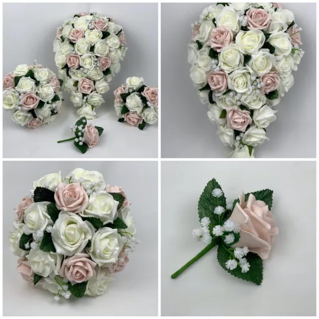 Wedding bouquets Flowers blush pink Butterfly Bride Bridesmaid Flower Girl  Wand