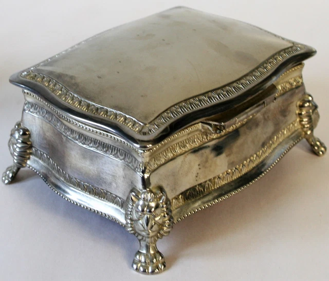 VINTAGE SILVER PLATED Jewellery Box Regency Style Lion Claws