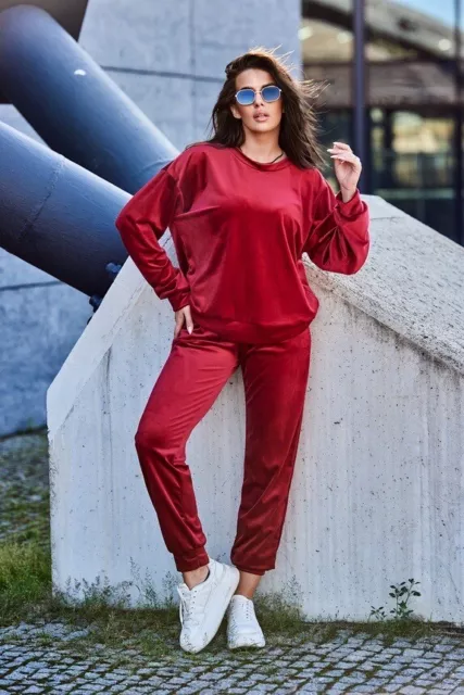 Donna Scamosciato Due Pezzi Pantaloni Set 2 IN 1 Completo Tempo Libero Outfit