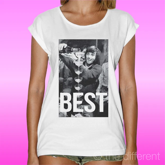 T-Shirt Donna George Best Bicchieri Champagne Moet Idea Regalo