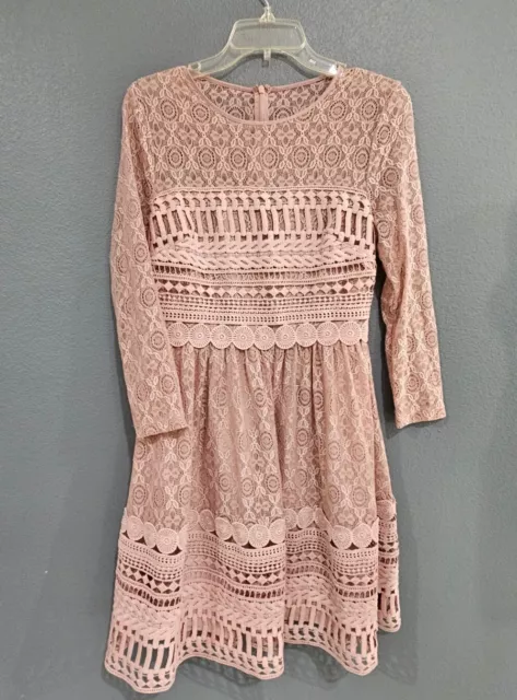 Nwt ASOS Premium Lace Skater Mini Fit Flare Dress Mauve Pink Size 6 2