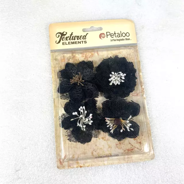 Elementos texturizados Petaloo, conjunto de 4 adornos de flores negras, nuevo