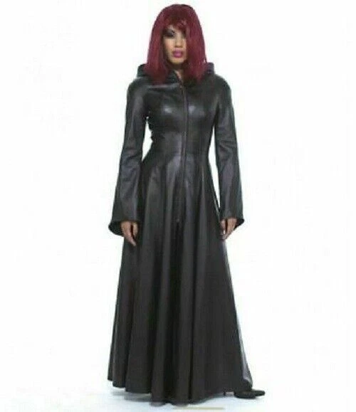 Authentic Women's Black Lambskin Leather Trench Coat Stylish Long Coat With Hood